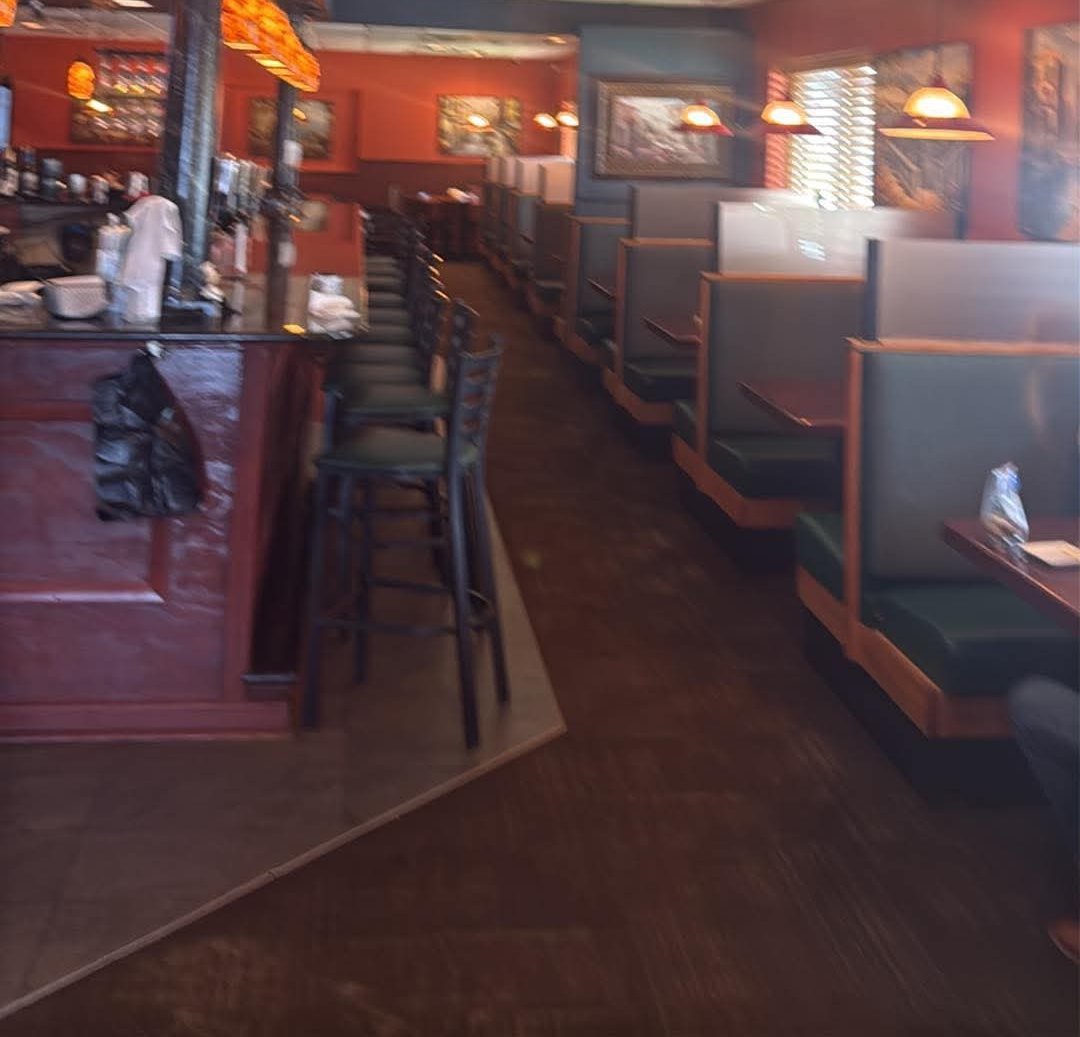 Booth seating in our dining room