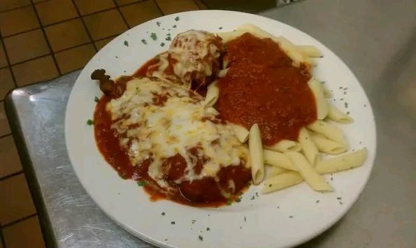 Veal Parmigiana with penne
